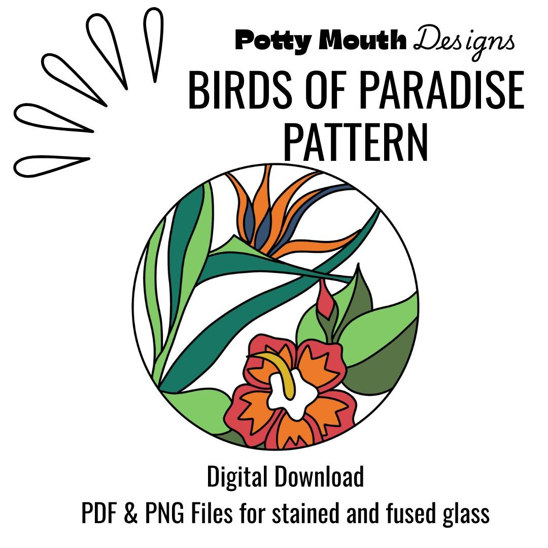 Stained Glass Birds of Paradise, Stained Glass Flower Pattern, Digital ...