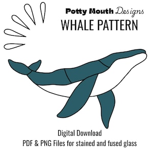 Stained Glass Whale Stained Glass Pattern, Digital Download, PDF, Digital Stained Glass Pattern Whales Killer Whale Pattern Template