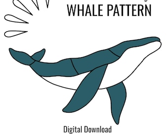 Patrón de vitral de ballena, descarga digital, PDF, plantilla de patrón de vitral digital de ballenas asesinas