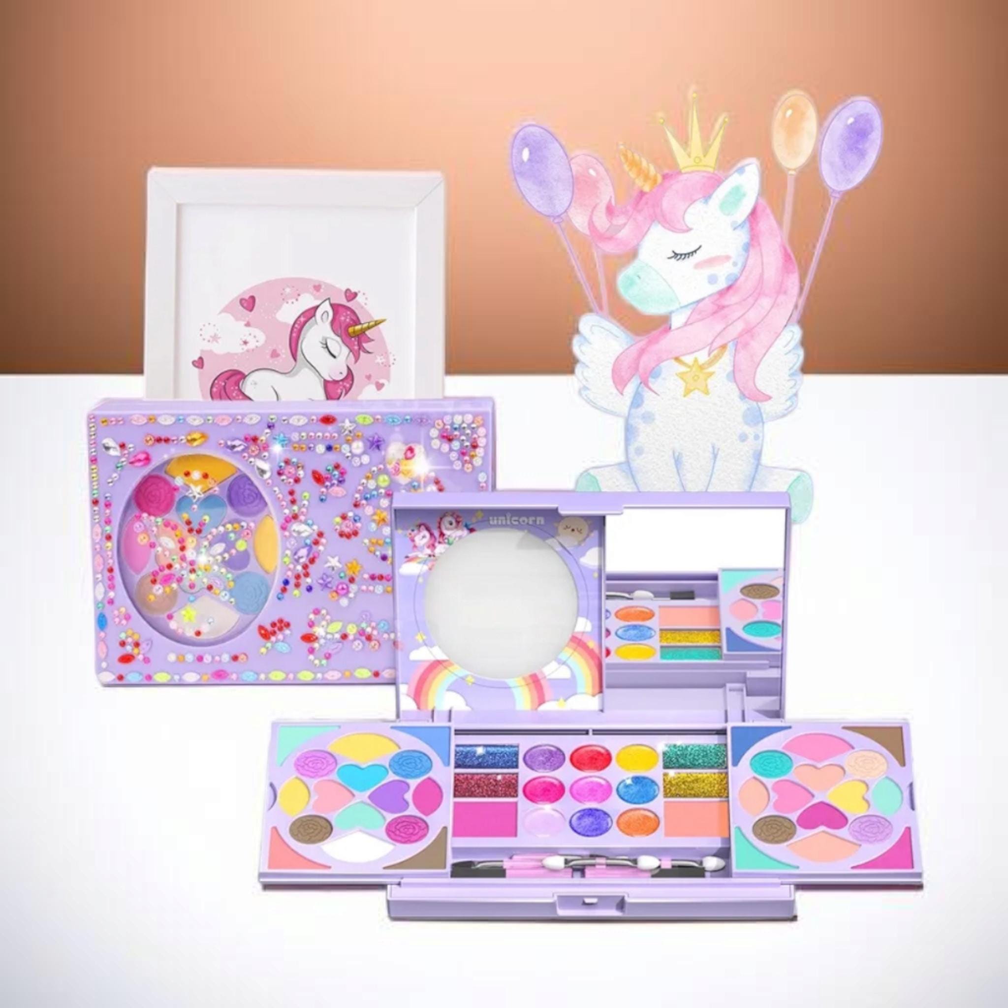 Real Washable Kids Makeup Kit for Girls – All-in-One Cosmetic Set with Brushes, Non-Toxic Pretend Play Gift for Ages 3-10, Travel-Friendly