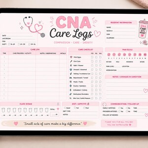 Registro di assistenza CNA stampabile / Scheda di assistenza al paziente per assistente infermieristico certificato / Monitoraggio giornaliero dell'assistenza al residente / Modulo di documentazione del turno