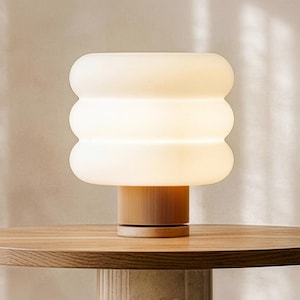 Stacked Donut Table Lamp: Japandi Living Room Decor Natural Oak