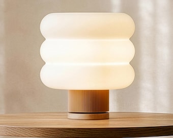 Stacked Donut Table Lamp: Japandi Living Room Decor Natural Oak