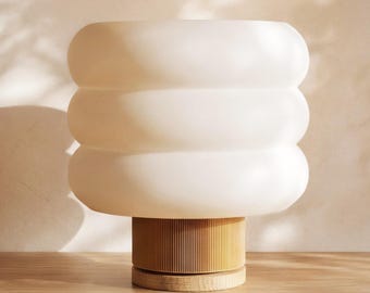 Sculptural Table Lamp: Warm Minimalist Bedside Lamp Natural Bedroom Nightstand Decor
