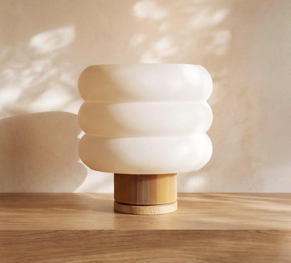 Sculptural Table Lamp: Warm Minimalist Bedside Lamp Natural Bedroom Nightstand Decor
