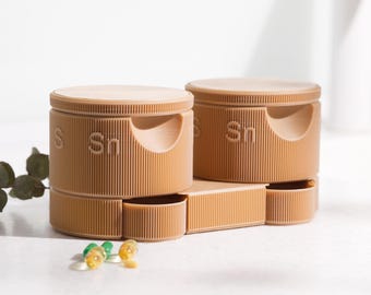 Pill Dispenser AM PM: Dual Wooden Weekly Pill Organizer Personalized Medicine Case, Gift