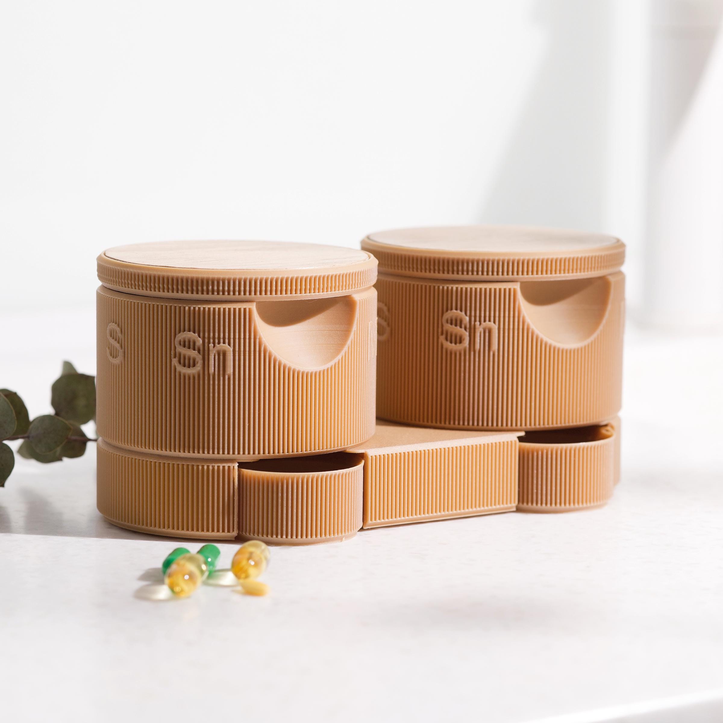 Pill Dispenser AM PM: Dual Wooden Weekly Pill Organizer Personalized Medicine Case, Gift