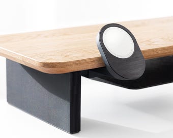 Wood Monitor Stand with MagSafe Natural Oak Desk Organizer for Home Office Apple Lovers