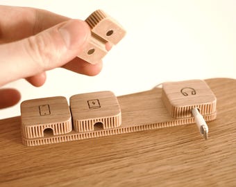 Personalized Magnetic Cable Organizer: Wooden Desk Cord Holder