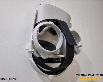 Soporte de pared con cinta adhesiva para Oculus Quest 2, sin taladros, para cascos de realidad virtual, para Oculus Quest 2 y controladores, almacenamiento compacto.