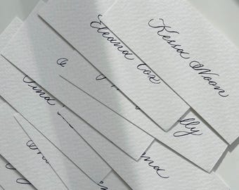 Handwritten Calligraphy Place Cards: Cream Paper, Black Ink