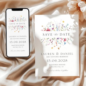 Wildflower elektronische Save the Date Vorlage | Boho Blumenhochzeits-Einladung | Bearbeitbare digitale Einladung | Sofortdownload | Druckbare Einladung