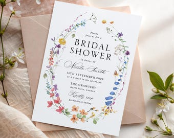 Wildflower Bridal Shower Invitation, Boho Floral Bride Shower Invite Template, Editable Printable Wildflower Shower Invite, Digital Download