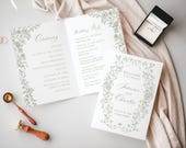 Sage Green Folded Wedding Program Template, Floral French Vintage Order of Service Booklet, Editable Printable Programme, Instant Download