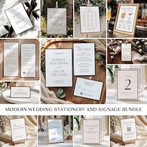 Wedding Reception Signs Template Bundle, Editable Modern Wedding Stationery Bundle, Minimalist Wedding Suite, Large Invitation Package Set