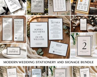 Wedding Reception Signs Template Bundle, Editable Modern Wedding Stationery Bundle, Minimalist Wedding Suite, Large Invitation Package Set