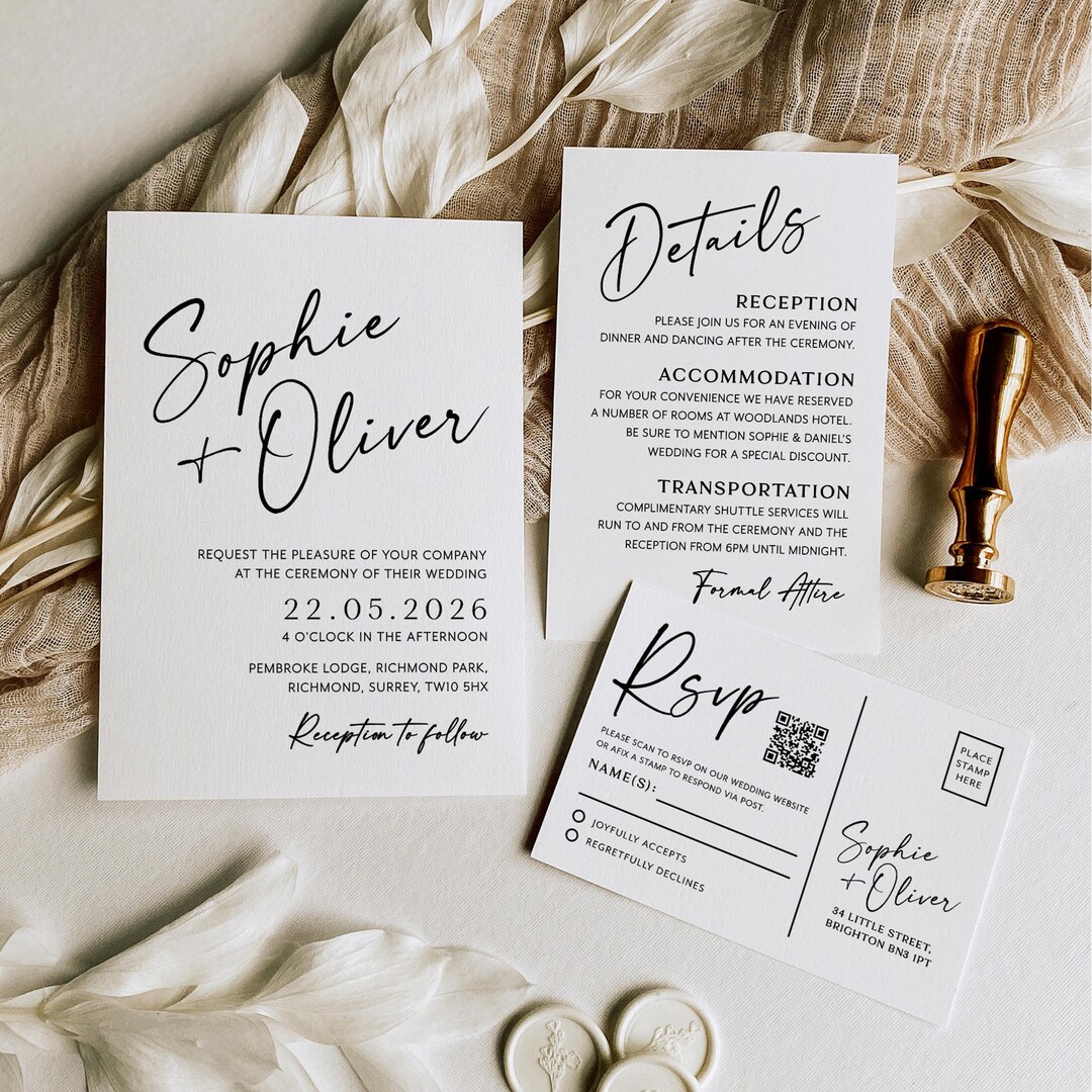 Modern Wedding Invite Set, Minimalist Invitation Template Bundle With ...