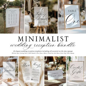 Minimalist Wedding Reception Bundle, Printable Elegant Script Wedding Set, Editable Templates Stationery Set, Large Wedding Sign Package
