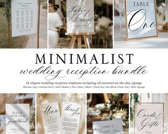 Minimalist Wedding Reception Bundle, Printable Elegant Script Wedding Set, Editable Templates Stationery Set, Large Wedding Sign Package