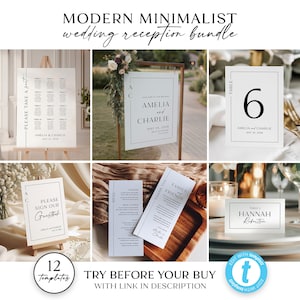 Modern Minimalist Wedding Reception Bundle, Editable Templates Wedding Stationery, Elegant Wedding Signage, Large Wedding Set Bundle