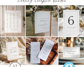 Modern Minimalist Wedding Reception Bundle, Editable Templates Wedding Stationery, Elegant Wedding Signage, Large Wedding Set Bundle