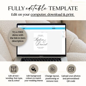 Kit minimaliste pour réception de mariage, ensemble de papeterie élégante à imprimer, modèles modifiables, grand ensemble de panneaux de mariage image 5