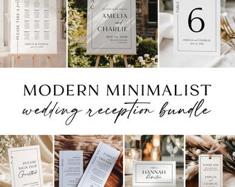 Modern Minimalist Wedding Reception Bundle, Editable Templates Wedding Stationery, Elegant Wedding Signage, Large Wedding Set Bundle