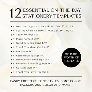 Kit minimaliste pour réception de mariage, ensemble de papeterie élégante à imprimer, modèles modifiables, grand ensemble de panneaux de mariage image 6