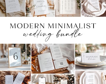 Modern Minimalist Wedding Bundle, Editable Templates Wedding Stationery, Elegant Invitation Set, Large Wedding Bundle, Instant Download