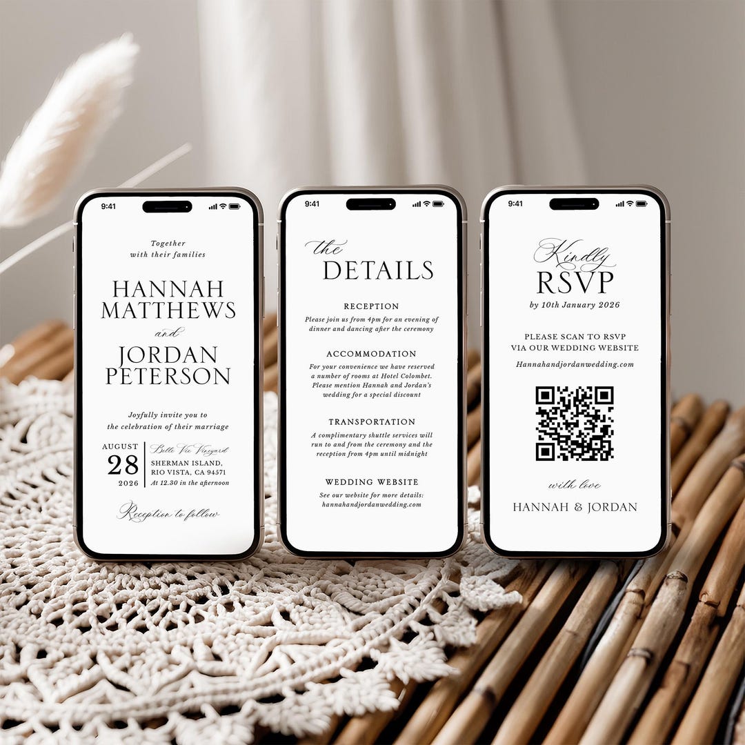 Smart Invitation Example Modern Minimalist Electronic Invitation Suite, Elegant Wedding E-vite ...