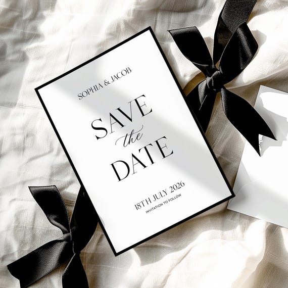 Modern Elegant Save the Date Invite, Editable Minimalist Wedding Announcement Template, Printable Save The Date, Instant Digital Download