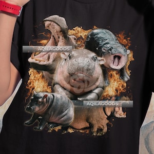 Magliette vintage anni &#39;90 con ippopotami, maglietta grafica, maglietta per gli amanti degli ippopotami, maglietta regalo con animali, abbigliamento carino con animali selvatici, maglietta unisex in cotone pesante