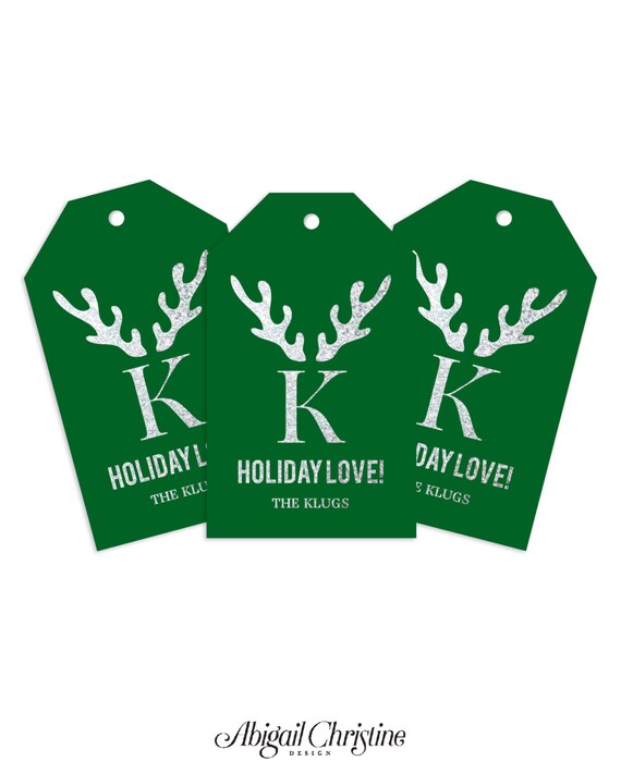 Custom Monogram Gift Tags, Set of 50 Gift Tags, Antler Chic Holiday or Wedding Gift Tags Il_570xn