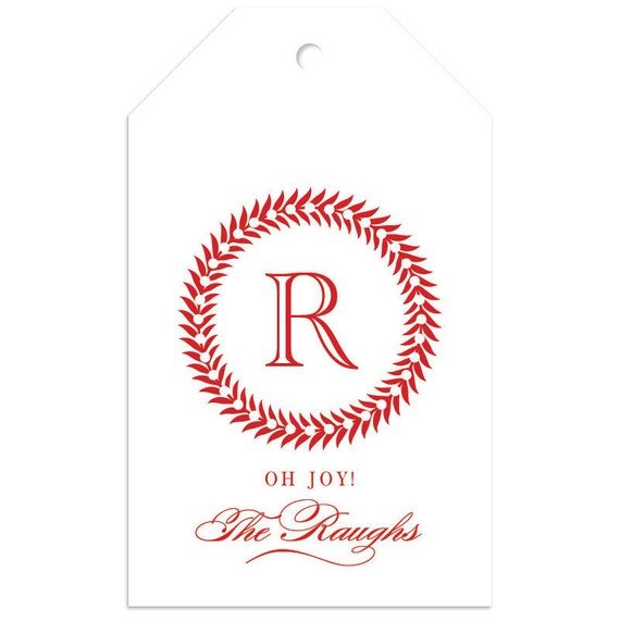 Custom Monogram Gift Tag, Laurel Wreath Personalized Gift Tag for Gifts, Holidays, Weddings and More Il_570xn