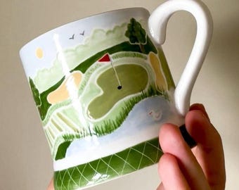 Taza de golf. Regalo de cumpleaños, regalo de golf para novios, regalo para esposos, regalo para esposas. Taza personalizada para hombres, cerámica pintada a mano, recuerdo artesanal.