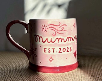 Personalised Mother’s Day Mug with Pink Stars | New Mum | Baby Reveal | Name | Mama | Mummy | Mum | Grandma | Baby Shower | Handpainted