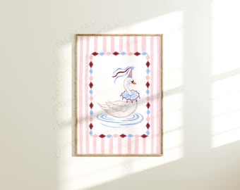 Swan Princess Giclée Art Print - Hand-Painted Design |  A4 & A3 | Children's Bedroom Décor | Nursery Décor | Fairy tale Art