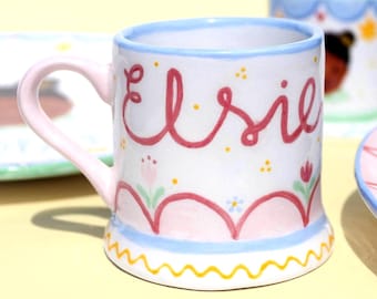Personalised Little Girl Mug with Name & Portrait, Handpainted, Handcrafted, Children’s Gift, Christening Gift, Babyccino, Birthday Keepsake
