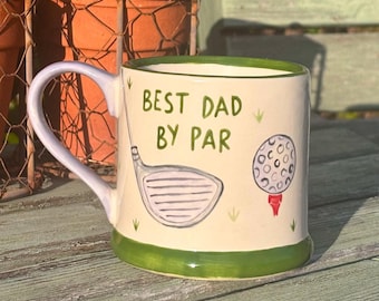 Personalised Dad Golf Mug, Hand-painted Father’s Day Mug, Daddy, Dadda, Papa, Pops, Grandpa, Uncle, Best Dad By Par, Personalised Golf Gift