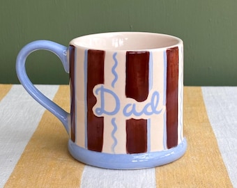 Personalised Dad Mug, Hand-painted Father’s Day Mug, Blue & Brown Stripes, Daddy, Dadda, Papa, Pops, Grandpa, Uncle, Keepsake, Cowboy Stripe