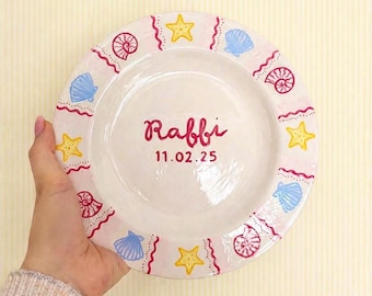Little Girls Mermaid Plate, Personalised Wall Plate, Birthday Date, Name, Children’s Bedroom Wall Art, Children’s Gift, Nursery Decor