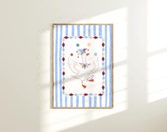 Silly Goose Jester Giclée Art Print - Hand-Painted Design |  A4 & A3 | Children's Bedroom Décor | Nursery Décor | Fairy tale Art