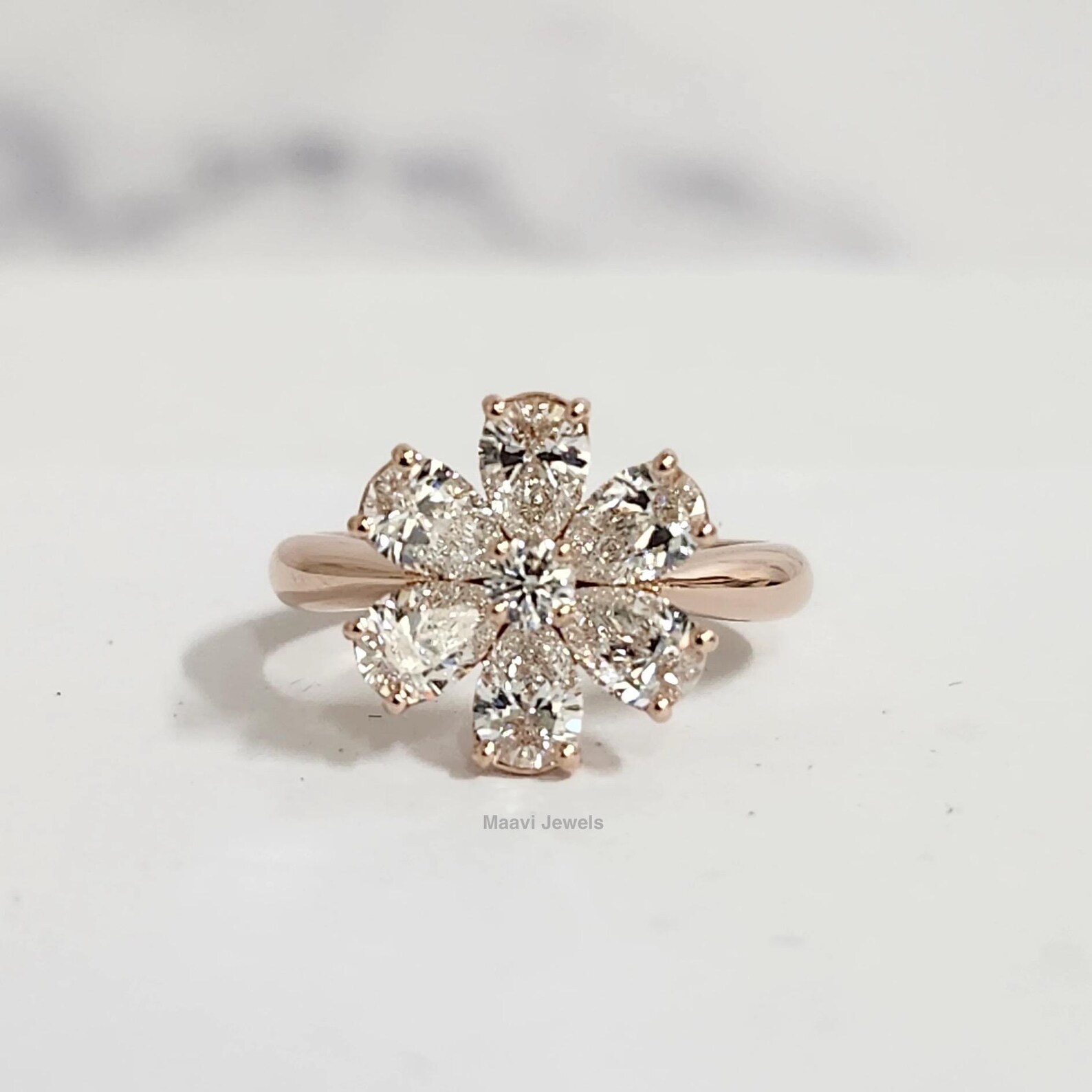 Pear Cut Diamond Flower Engagement Ring, 1.25tcw Cluster Floral Pear ...