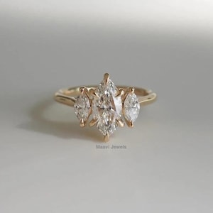 Marquise Cut Engagement Three Stone Ring, IGI Certified, 1.60Tcw Marquise Diamond Engagement Ring, Lab Grown Diamond Ring, Proposal Ring