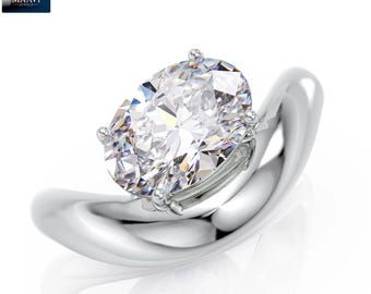 Anillo curvo con diamante de laboratorio de talla ovalada, anillo de compromiso con diamante ovalado de 2,00 ct, anillo de propuesta de oro de 14 quilates, certificado IGI, anillo de diamante de laboratorio, anillo de promesa