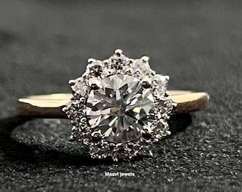 Round Cut Lab Diamond Halo Ring, 1.00ct Round Lab Grown Diamond Engagement Halo Ring, IGI Certified, Proposal Ring, Anniversary Gift For Her