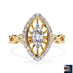 14K Gold 0.30ct of Marquise Cut Lab Grown Diamond Halo Ring, Diamond Engagement Ring, Wedding Ring, Proposal Ring, Anniversary Ring Gift