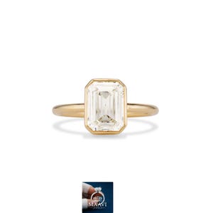 Emerald Cut Bezel Set Lab Grown Diamond Solitaire Ring,1.50ct Emerald Cut Lab Diamond Ring, IGI Certified, Proposal Ring, Minimalist Ring
