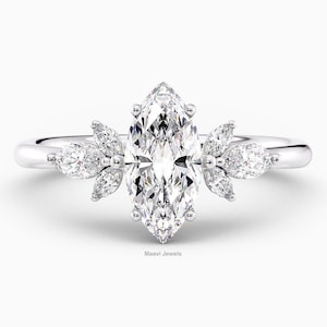Nature Inspired Diamond Ring, 1.50ct Marquise Lab Grown Diamond Ring With leaf Accent, IGI Certified,Proposal Ring, Marquise Engagement Ring