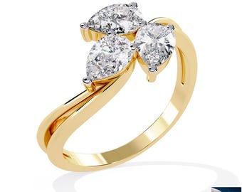 Pear Cut Lab Grown Diamond three stone Ring, 0.60tcw Pear Diamond 3 stone Ring, Pear Engagement Ring, Wedding Gift For Her, 3 Stone Ring